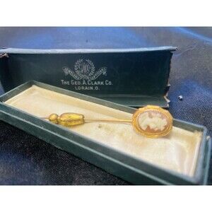 Genuine Victorian Cameo Pin In Original Geo A. Clark Co Loraine Ohio
